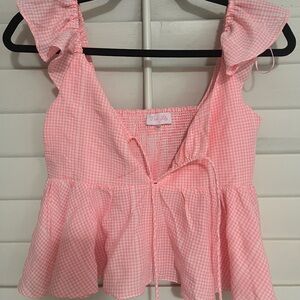Pink Gingham Ruffle Top